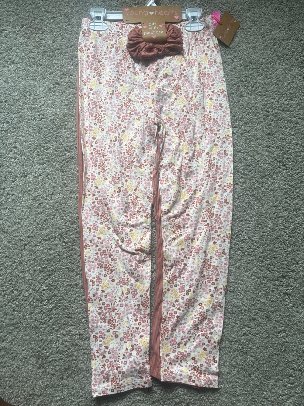 Girls' Pink Floral Leggings with Matching Scrunchie